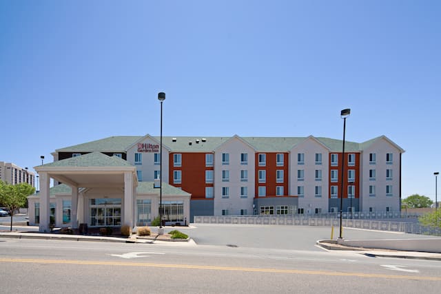Hotel exterior with entrance in daytime
