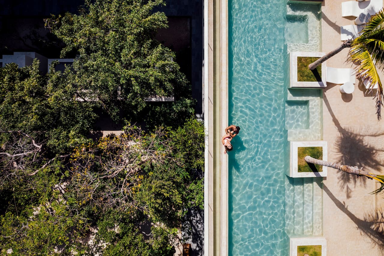 couple in outdoor pool