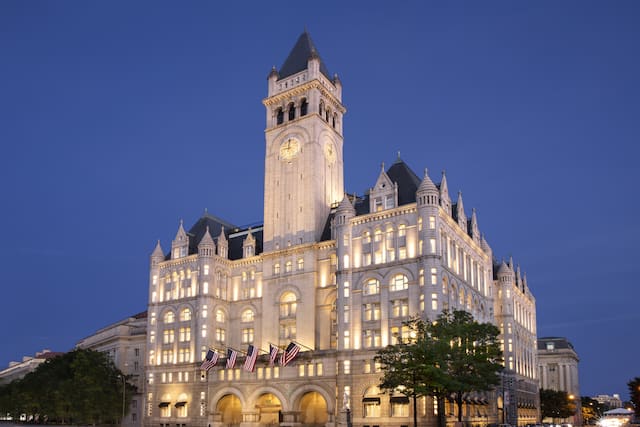 Hotel exterior with flags flying