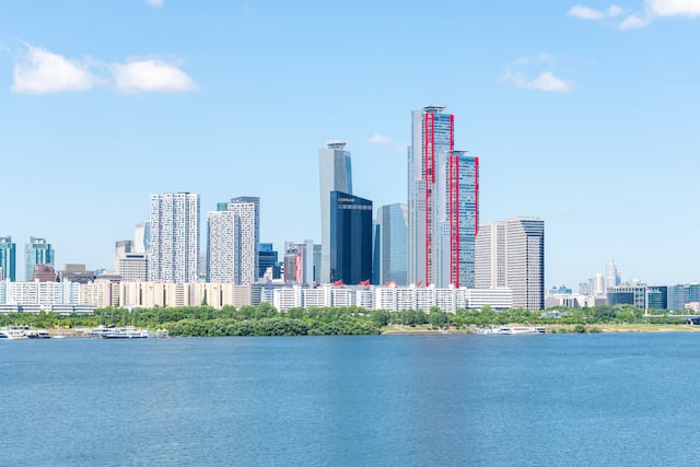 Conrad Hotel Exterior, and View of Han River and Seoul Skyline