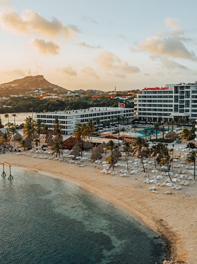 Aerial shot of hotel and nearby beach