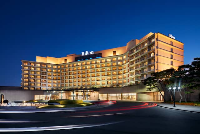 Exterior of hotel at night