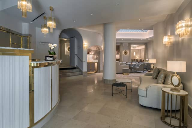 Lobby and front desk area with seating