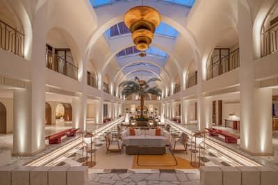 Lobby area with seating and arches