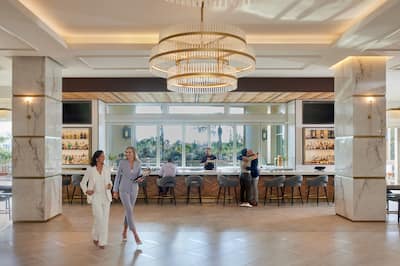 People socializing in the lobby bar